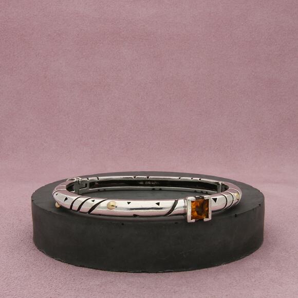 Sterling Jewelry - john atencio sterling silver & 18k gold orange citrine bangle bracelet size 7in